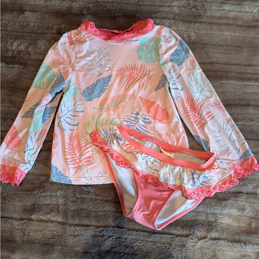The Beaufort Bonnet Company Pink and Blue Rashguard Swim Set